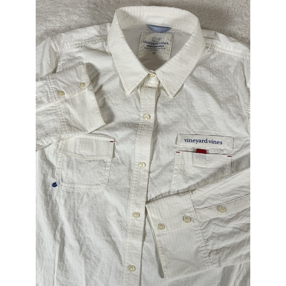 Vineyard Vines Performance White Hartley Harbor Cover Up Shirt Size 12 Beach